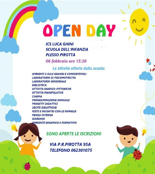 Open day INFANZIA PIROTTA 6 febbraio ore 15:30